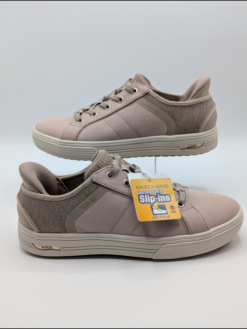 Skechers Men's 8.5 Women's 10 Taupe Slip-In Casual Sneakers Arch Fit Arcade